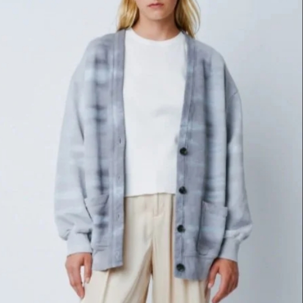 Raquel Allegra Silver Tiger Tie Dye Vintage Fleece Cardigan Sweater